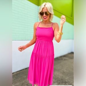 Hot Pink Tie Back Midi Dress